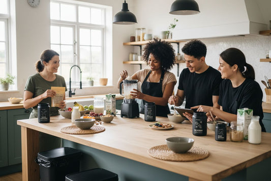 plant based protein powder, healthy breakfast, diverse people