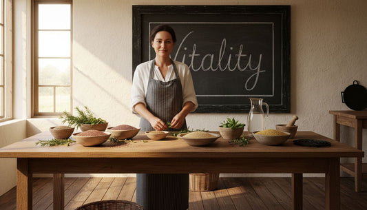 Farmhouse kitchen with arranged ancient grains