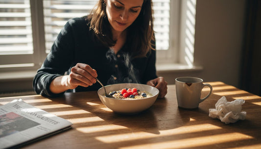 Woman preparing plant-based breakfast porridge