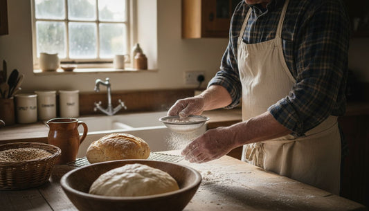 Baker preparing bread with ancient flours