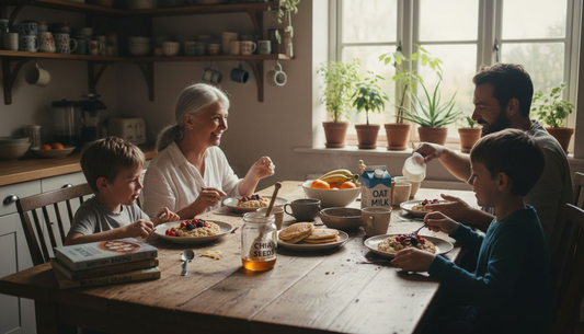 Family enjoying ancient grains breakfast spread