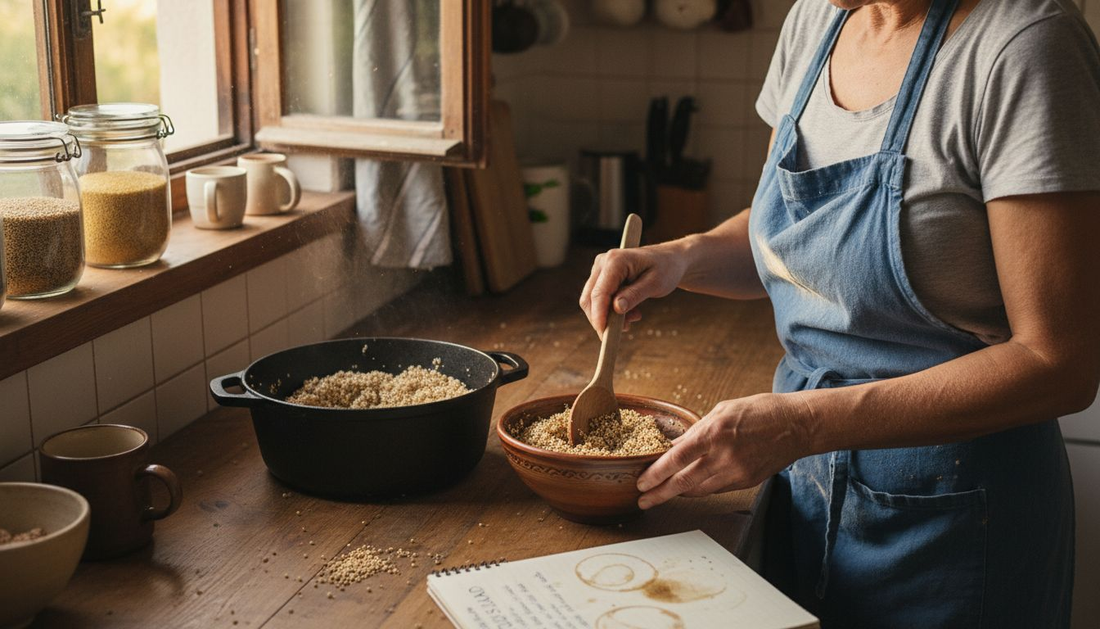 Preparing ancient grains in home kitchen