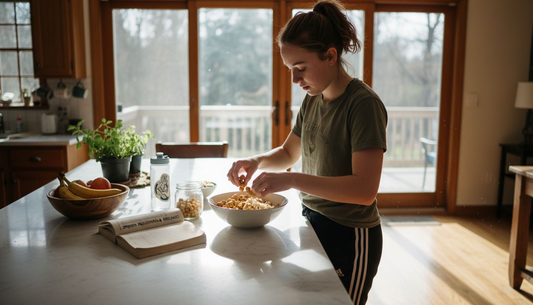 Teen athlete preparing vegetarian protein meal