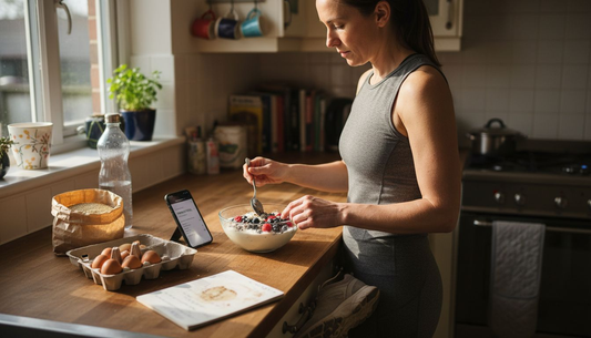 Active woman preparing high protein gluten free breakfast