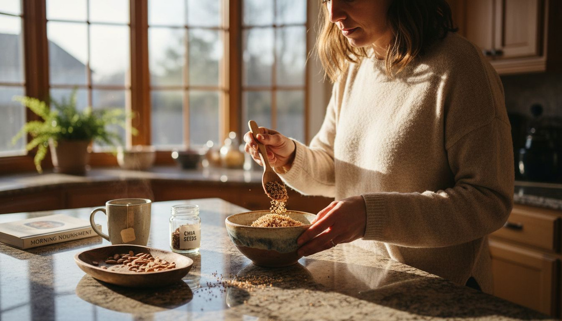 Preparing breakfast bowl with ancient grains