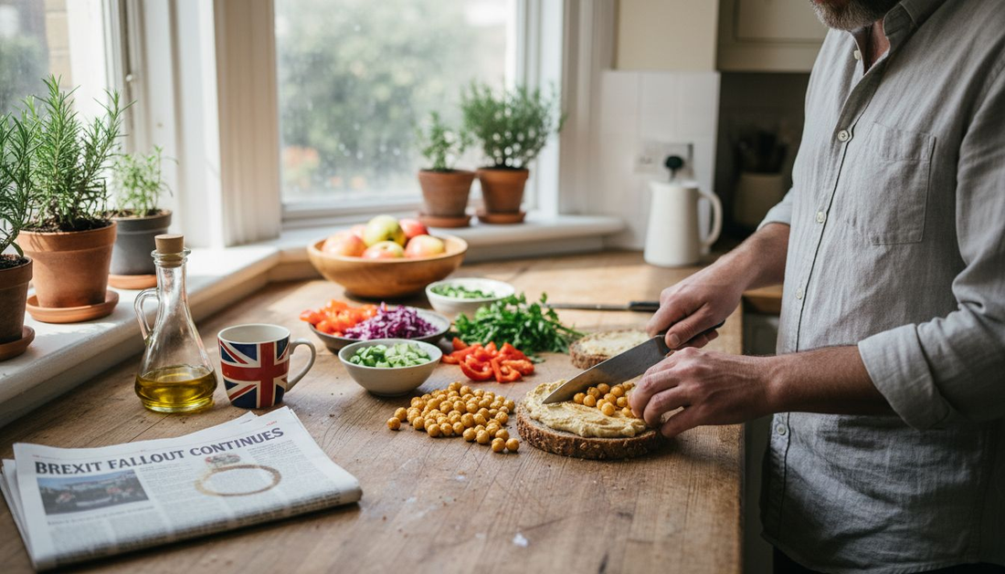 Man preparing plant-based lunch in London kitchen