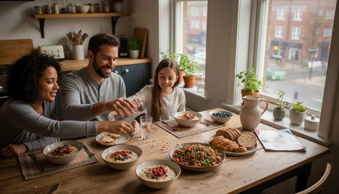 Family enjoying protein and fibre breakfast
