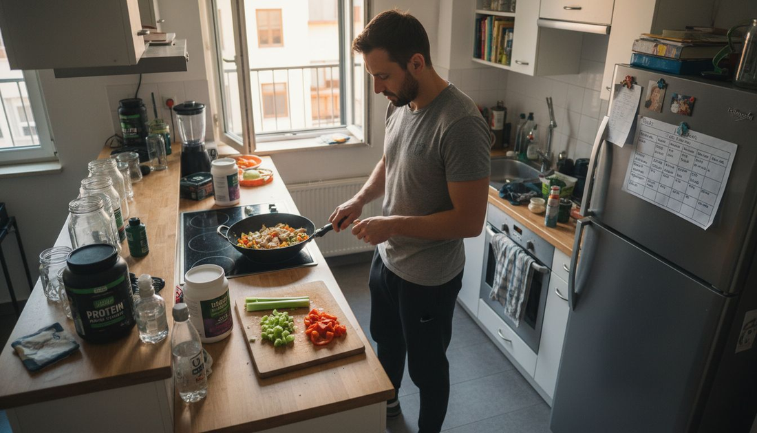 Vegan athlete prepping plant-based protein meal