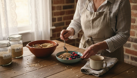 Woman preparing ancient grains breakfast