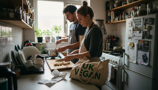Couple preparing vegan protein meal