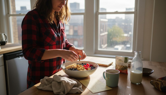 Woman preparing egg-free protein breakfast