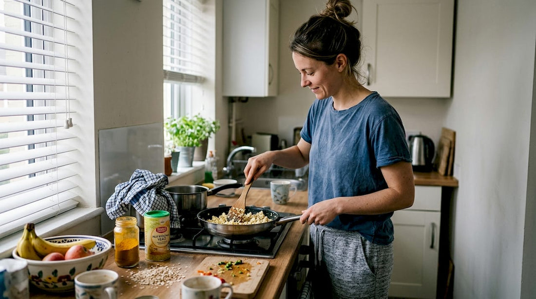 Preparing plant-based breakfast in kitchen