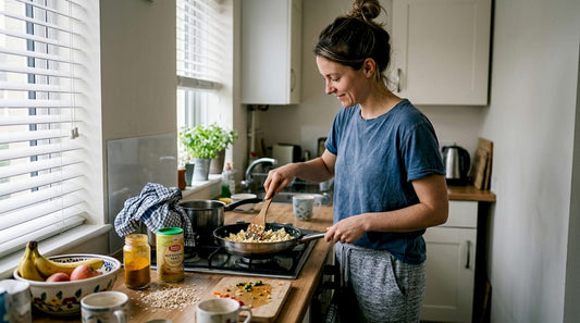 Preparing plant-based breakfast in kitchen