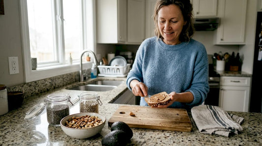 Woman preparing energy-dense foods in kitchen