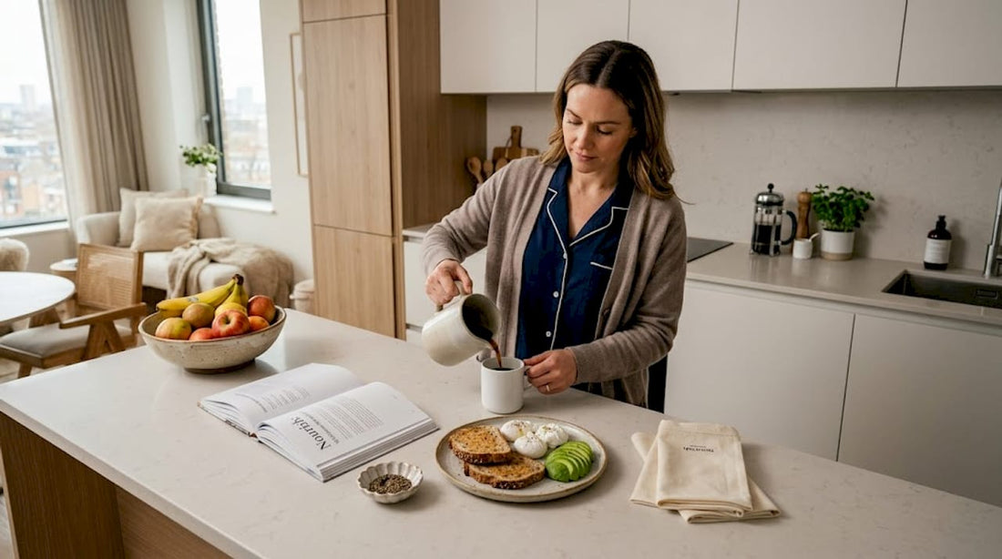 Woman making healthy breakfast in urban kitchen