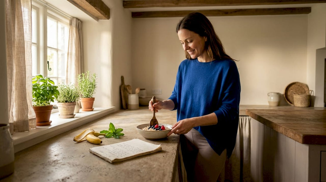 Woman preparing healthy breakfast in kitchen
