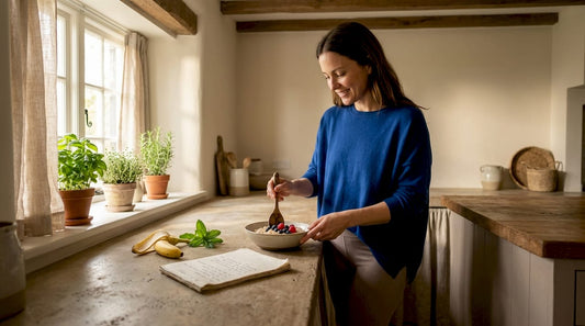 Woman preparing healthy breakfast in kitchen