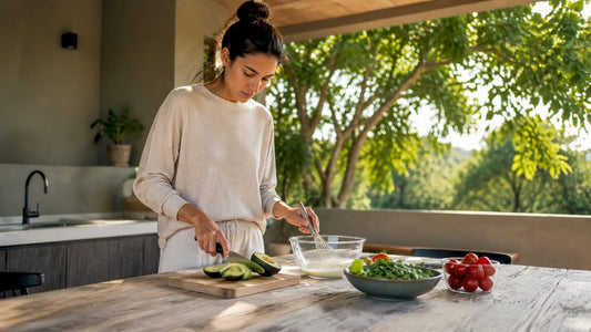 Woman preparing healthy breakfast in kitchen