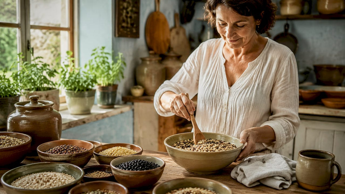Woman preparing traditional nutritious meal in kitchen