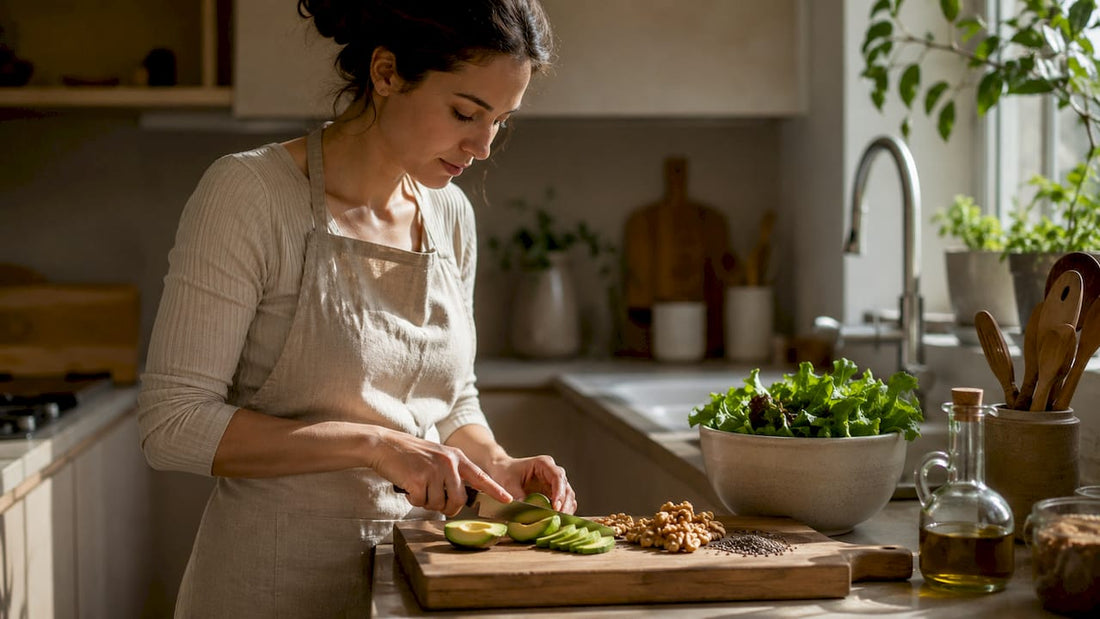 Woman preparing healthy plant-based fats meal