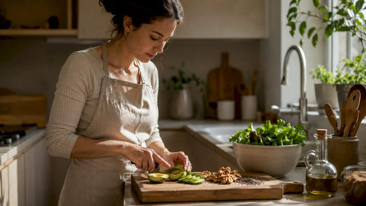 Woman preparing healthy plant-based fats meal