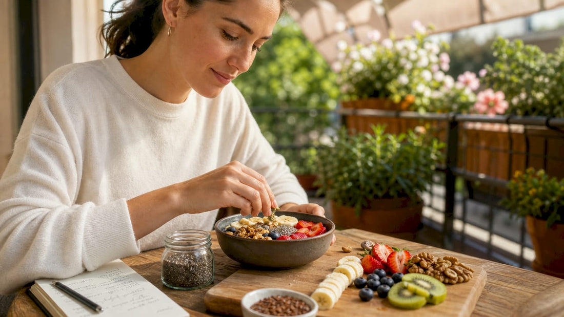 Nutritionist preparing omega-3 rich plant-based smoothie bowl