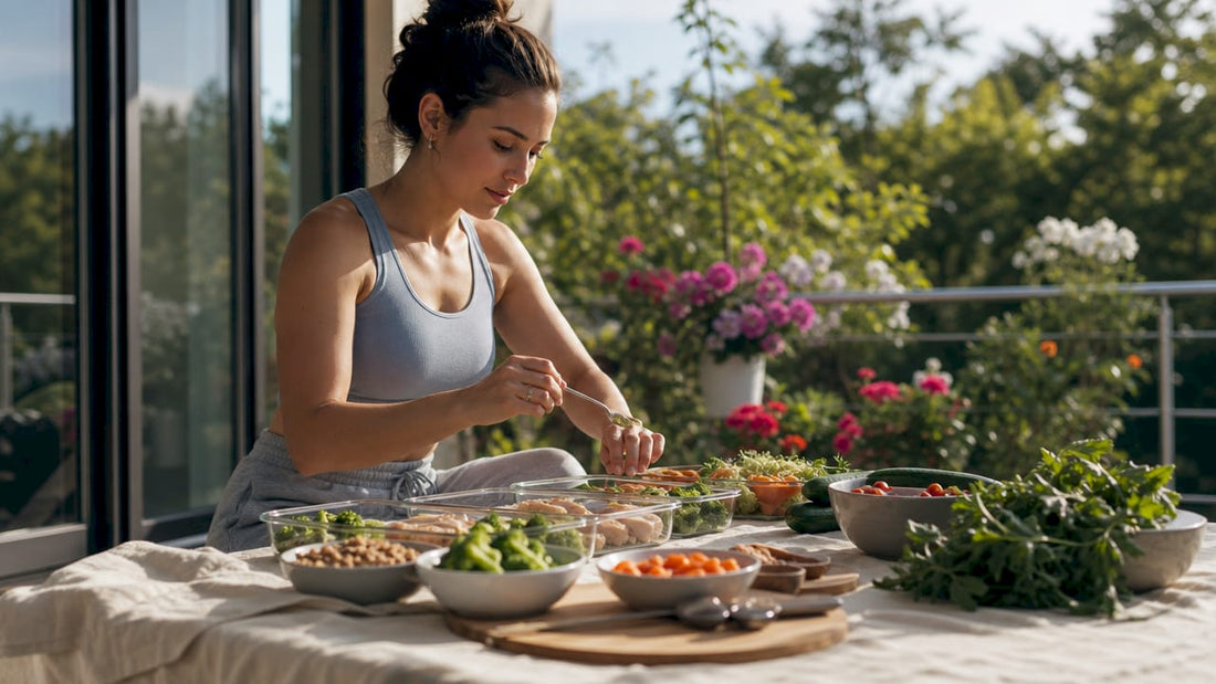 Woman preparing nutrient timing meals in kitchen