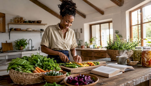 Woman preparing ancestral nutrition meal in kitchen