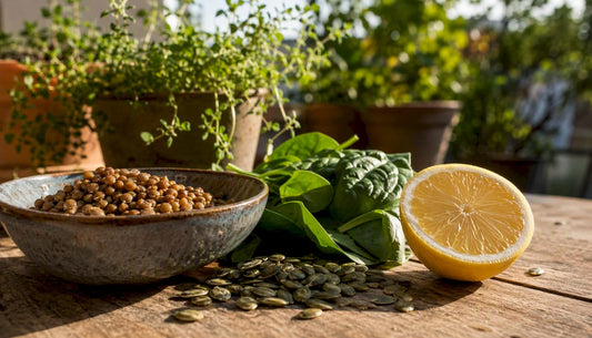 Iron-rich plant foods being prepared in kitchen