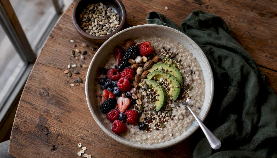 Protein and fiber rich breakfast bowl close-up
