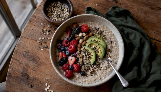 Protein and fiber rich breakfast bowl close-up