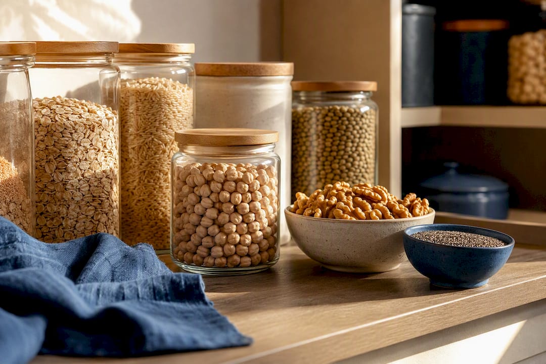 Whole plant food pantry staples in jars