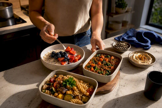 Hands preparing simple plant-based meals