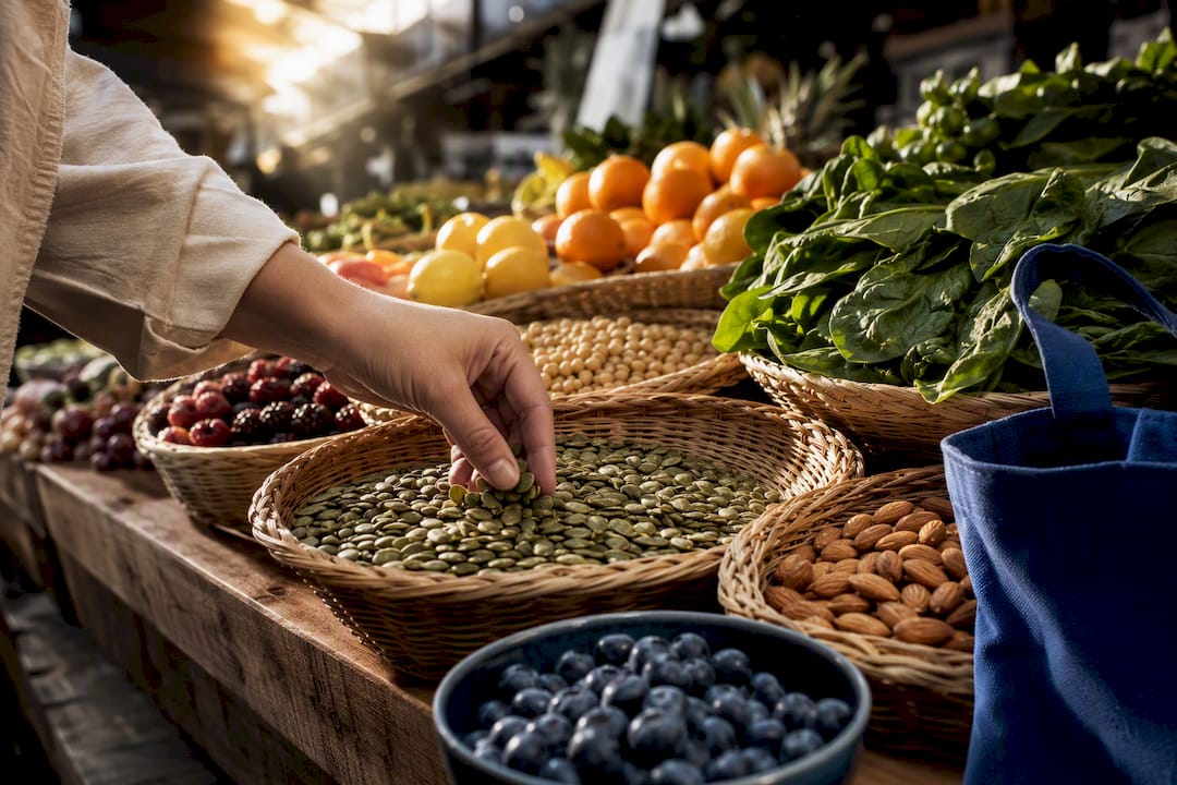 Shopper selecting nutrient-rich wholefoods