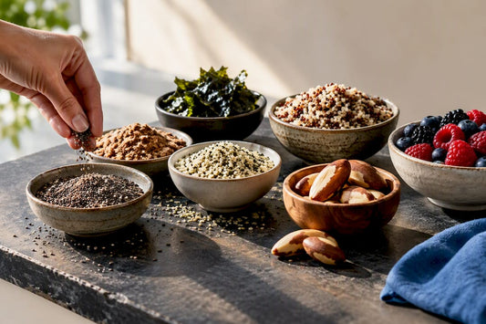 Vegan superfoods arranged for daily meals