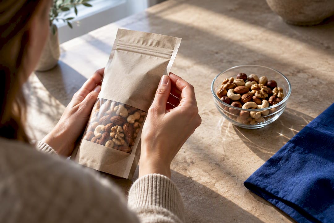 Shopper checking an anonymous raw food package