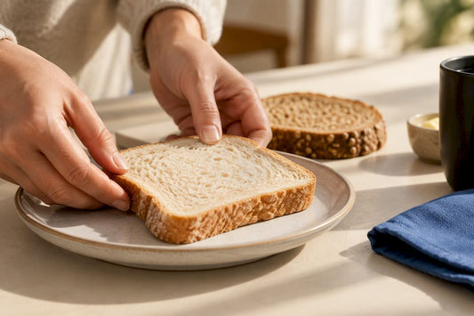 Sliced white spelt bread on breakfast table