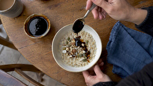 Blackstrap molasses spooned onto porridge
