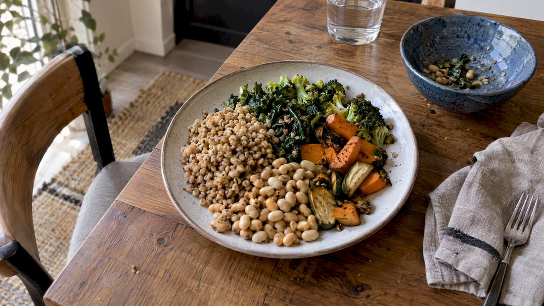 Whole grains, soybeans and vegetables in a meal