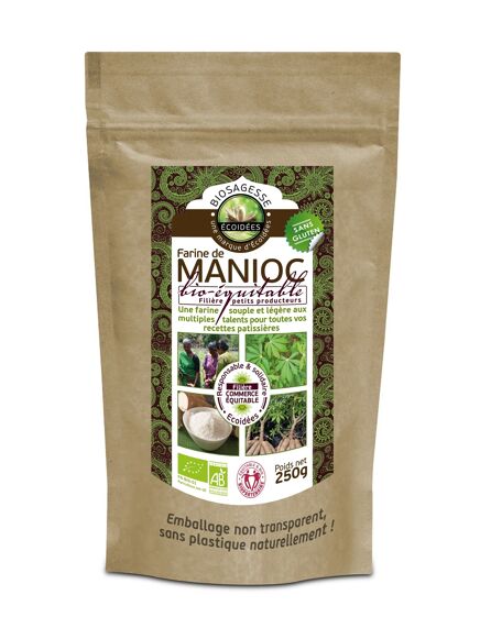 ORGANIC & FAIR TRADE cassava flour, front view, high carb , energy