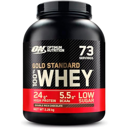 Optimum Nutrition Gold Standard 100% Whey Muscle Building and Recovery Protein Powder With Naturally Occurring Glutamine and BCAA Amino Acids, Double Rich Chocolate Flavour, 73 Servings, 2.26 kg