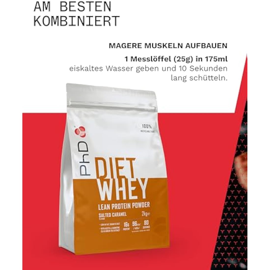 PhD Nutrition Diet Whey Low Calorie Protein Powder, Low Carb, High Protein Lean Matrix, Salted Caramel Diet Whey Protein Powder, High Protein, 62 Servings Per 2 kg Bag [Packing May Vary]