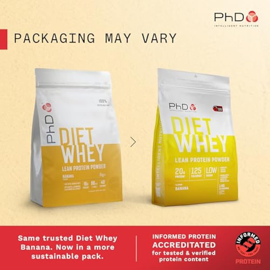 PhD Nutrition Diet Whey Lean Protein Powder | Banana Whey Protein Powder | 1kg Bag [ Packaging May Vary ]