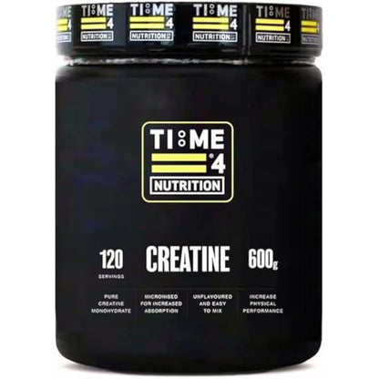 Time 4 Creatine Powder 600g - 120 x 5g Servings - Micronised Creatine Monohydrate Powder, Unflavoured 100% Pure Premium Grade Creatine Monohydrate, Easy to Mix, Vegan Friendly, Gluten Free, No Filler