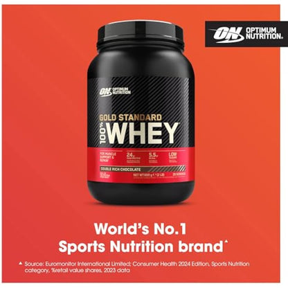 Optimum Nutrition Gold Standard Whey Protein, Muscle Building Powder with Naturally Occurring Glutamine and Amino Acids, Double Rich Chocolate, 29 Servings, 899 g, Packaging May Vary