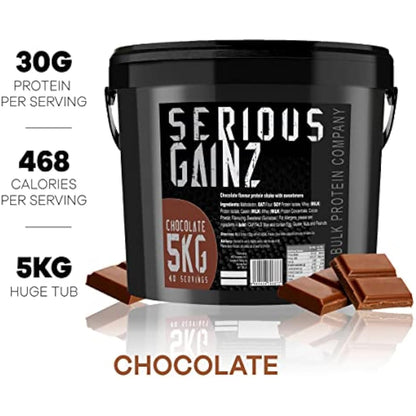 The Bulk Protein Company, SERIOUS GAINZ - Whey Protein Powder - Weight Gain, Mass Gainer - 30g Protein Powders (Chocolate, 5kg)
