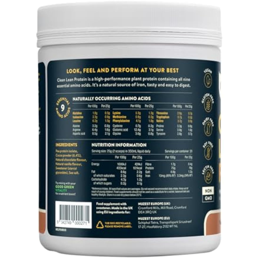 Vegan Protein Powders by Nuzest - Clean Lean Protein - Rich Chocolate - Plant Based Pea Protein Shake - Low Calorie & Low Carb - Gluten Free - Dairy Free - 500g (20 Servings)