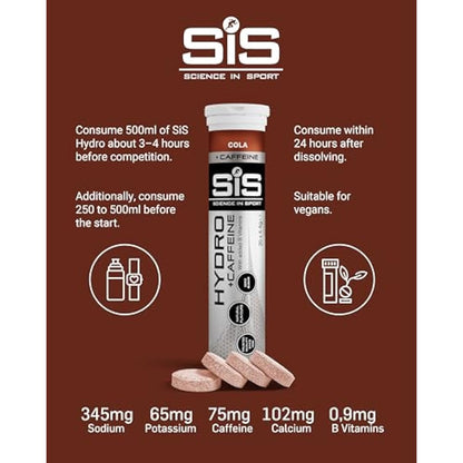 Science in Sport HYDRO Electrolyte Tablets 160 pcs. Cola + Caffeine – Vegan & Gluten-Free, With Sodium, Calcium, Potassium & Magnesium for Balanced Electrolyte Levels (packaging may vary)