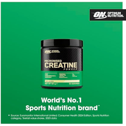 Optimum Nutrition Micronised Creatine Powder, 100% Pure Creatine Monohydrate Powder for Performance and Muscle Power, Unflavoured Shake, 186 Servings, 634 g