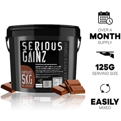 The Bulk Protein Company, SERIOUS GAINZ - Whey Protein Powder - Weight Gain, Mass Gainer - 30g Protein Powders (Chocolate, 5kg)